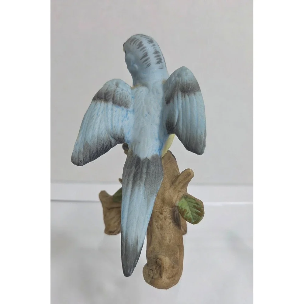 Vintage Ceramic Blue Bird Figurine On Branch With Applied Flowers